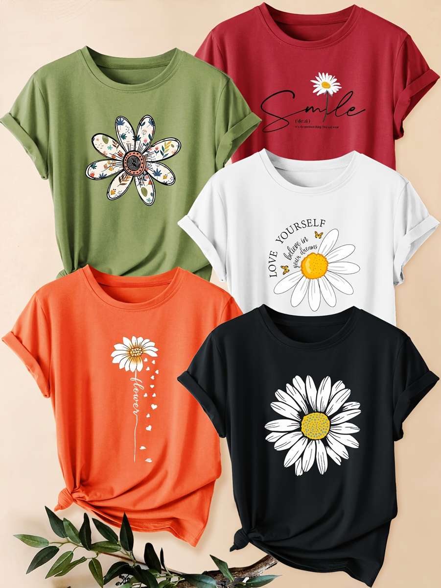Womens T Shirt Color Army Green Orange Red White Black Size2Xl