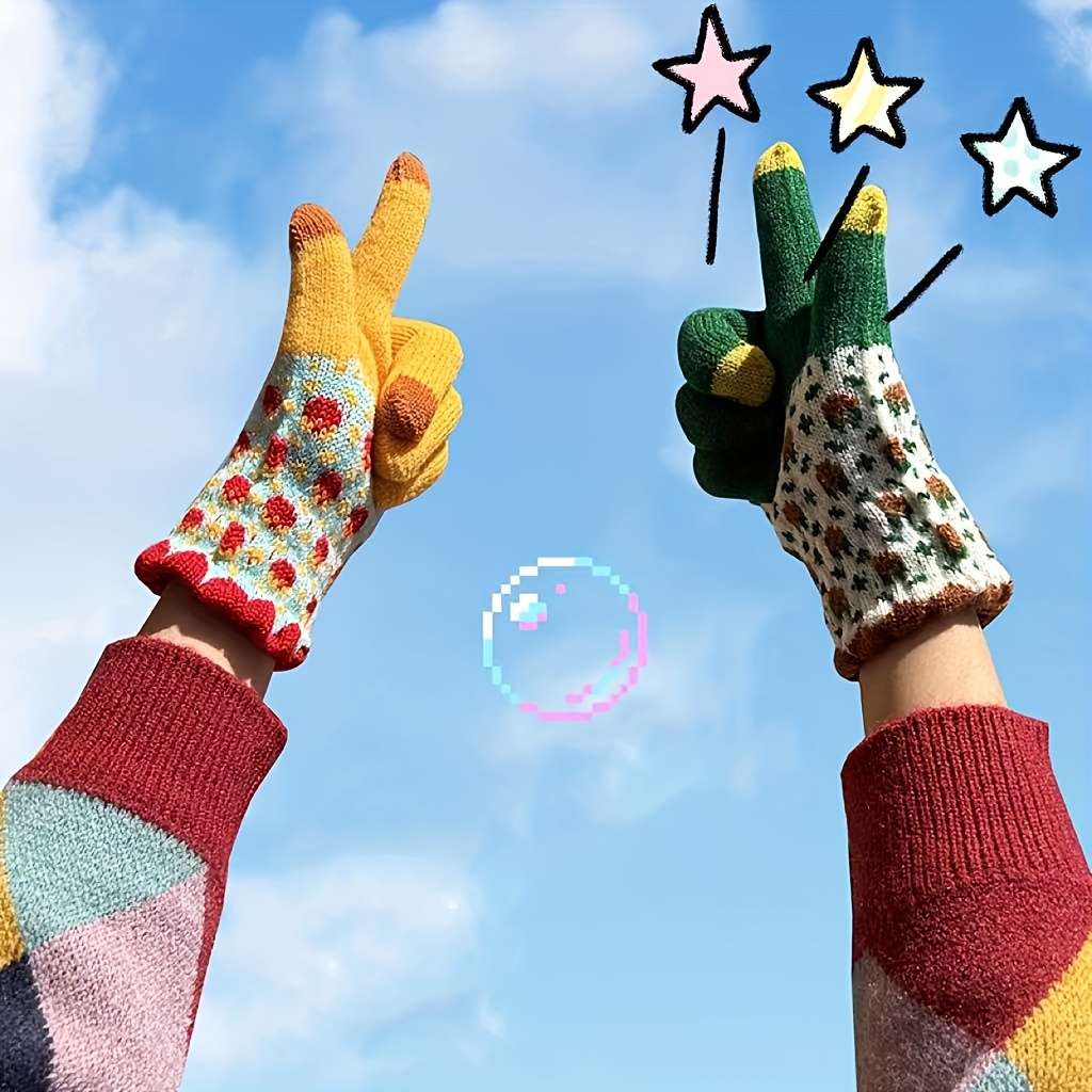 1 Pair Green Warm Gloves