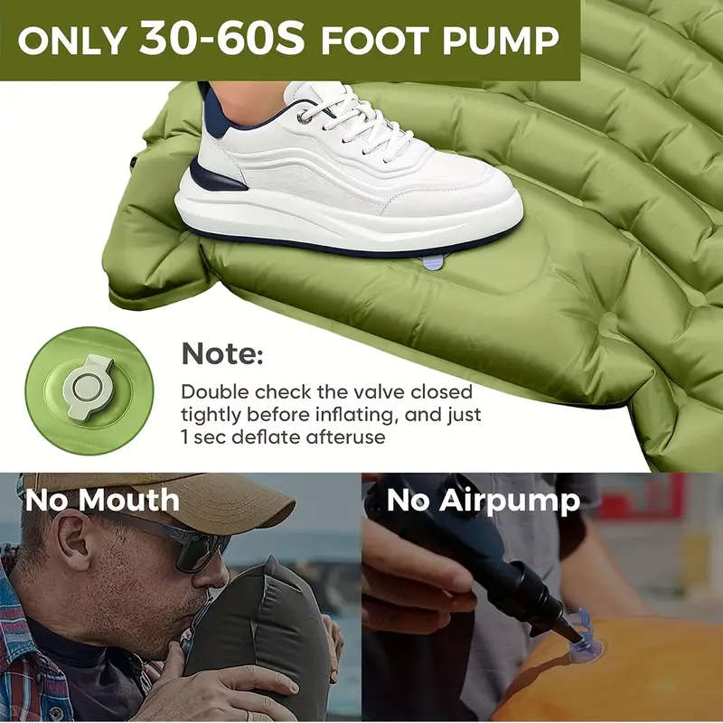 Inflatable Camping Sleeping Pad with Built-In Pillow & Foot Pump