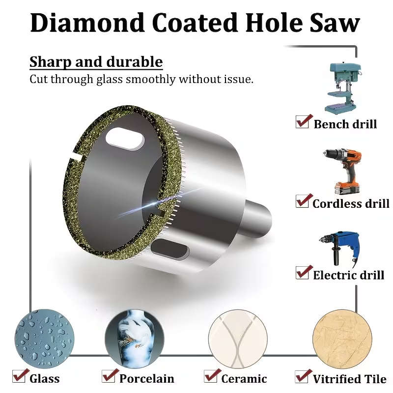 10pcs Diamond Hole Saw Set - for Tile/Marble/Glass/Ceramic