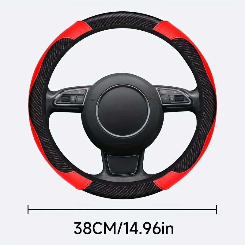 1pc Steering Wheel Cover Carbon Fiber PU Leather Anti-Slip Steering Wheel Protector Universal 38.1 c