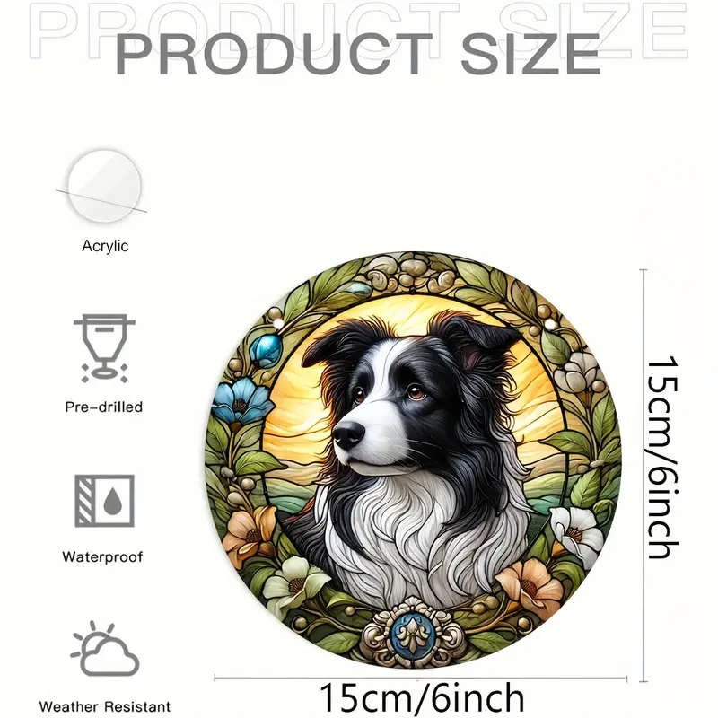 2D Flat Border Collie Round Sun Catcher Window Hanging Sign Acrylic Painted Art Decorative S