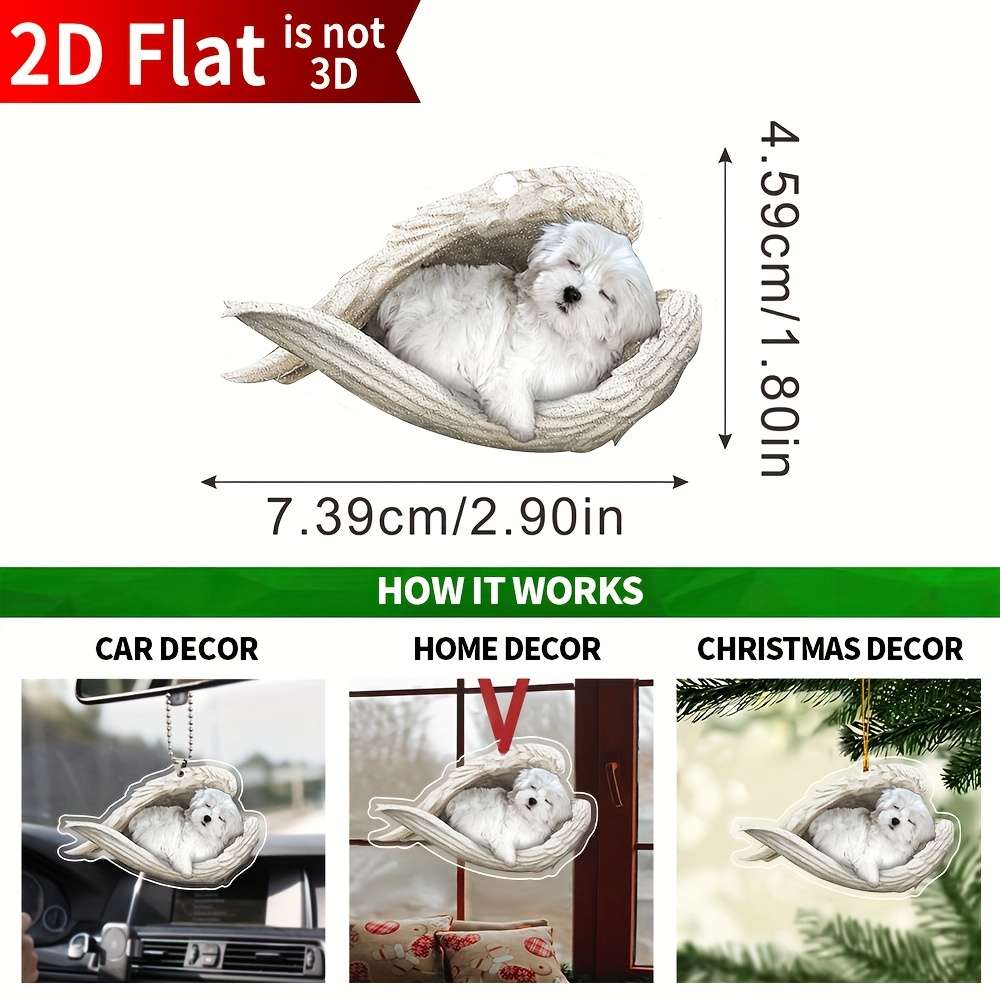 1pc 2D Flat    Acrylic Maltese Sleeping Angel Memorial White Puppy Dog Animal Pet Cute C