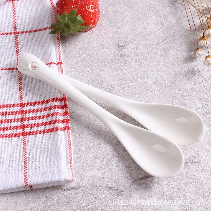 10pcs set Ceramic Spoon Coffee Stirring Spoon Creative 13cm Long Handle White Porcelain Spoo