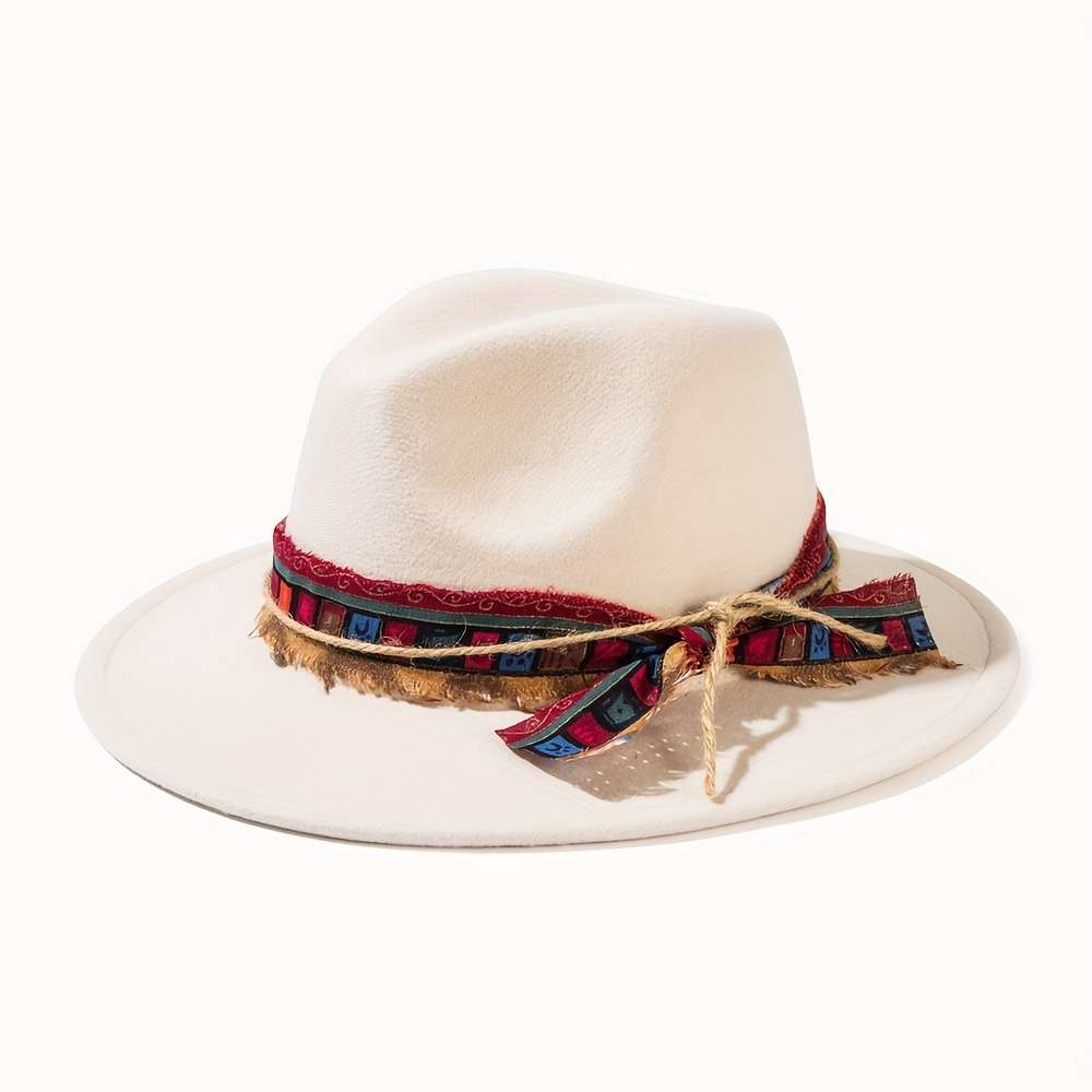 Chic Women's Jazz Fedora with Plaid Ribbon Bow Cotton Blend Sun Protection Elastic Fit for
