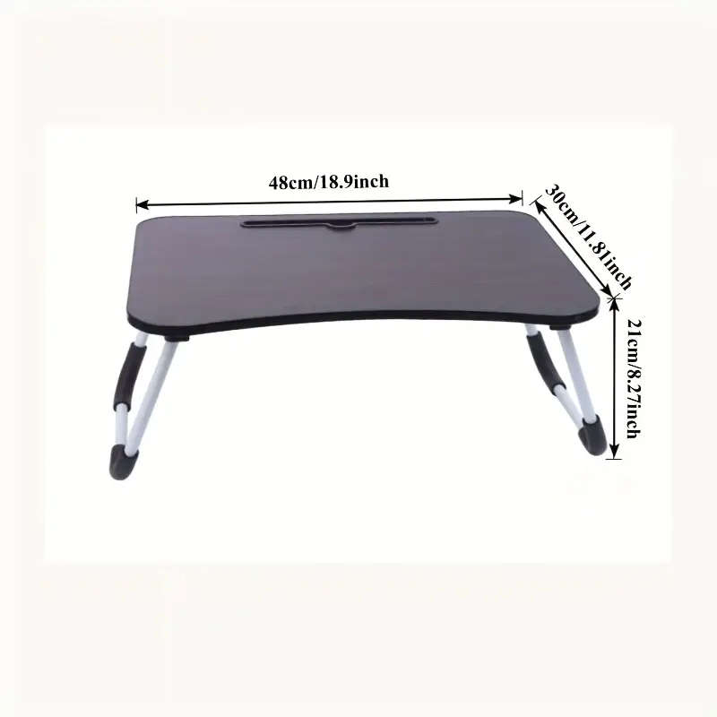 1pc Portable Folding Bed Table - Wood Fiberboard Compact Computer Desk with Sleek Black Surface & Wh