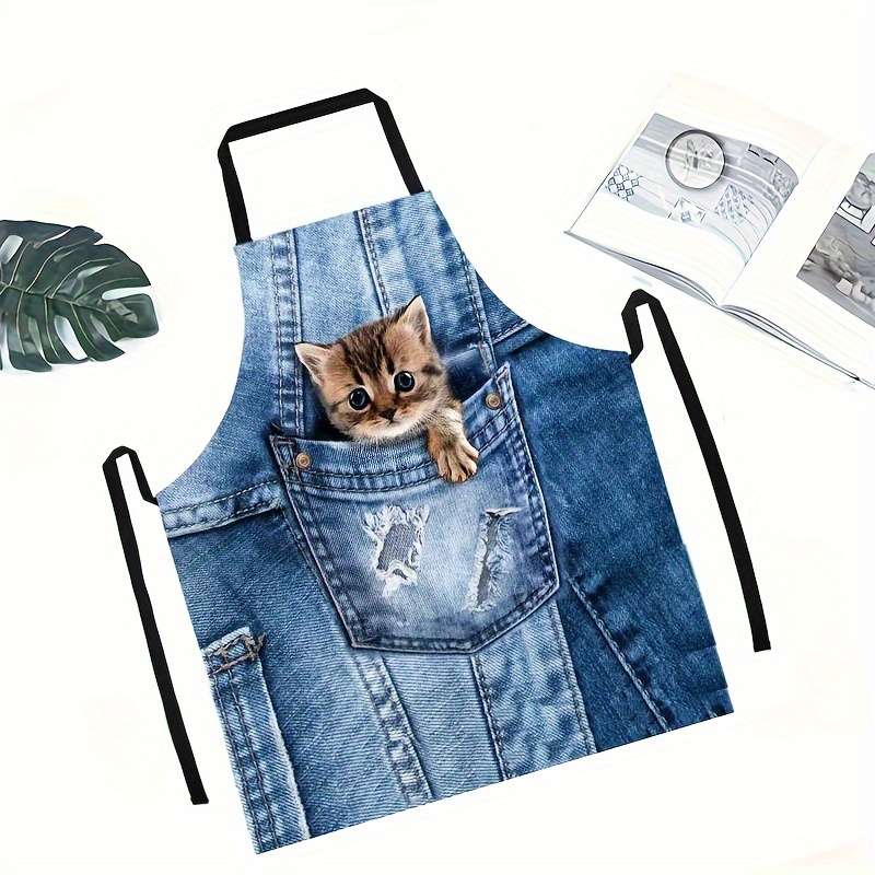 Cute Kitten Polyester Apron Woven Polyester 100.00% Material 150 G O Fabric Weight For M