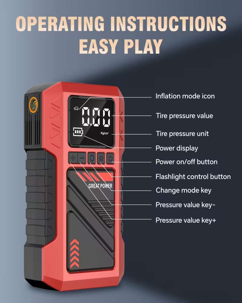 Heavy Duty 9 in 1 Emergency Car Jump Starter and Tyre Inflator