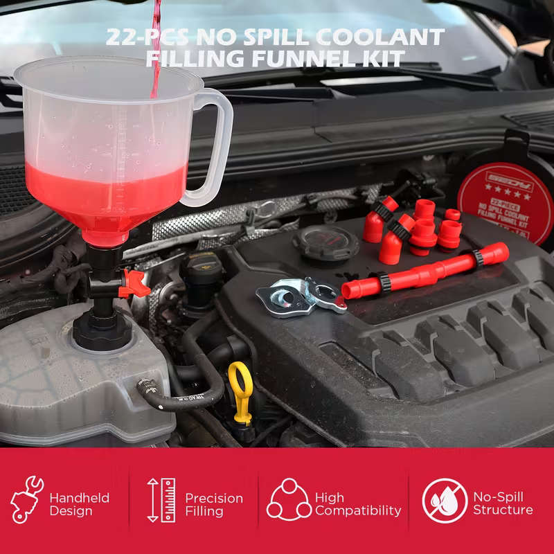 22pcs No-Spill Coolant Filling Funnel Kit And Siphon Hose Pump