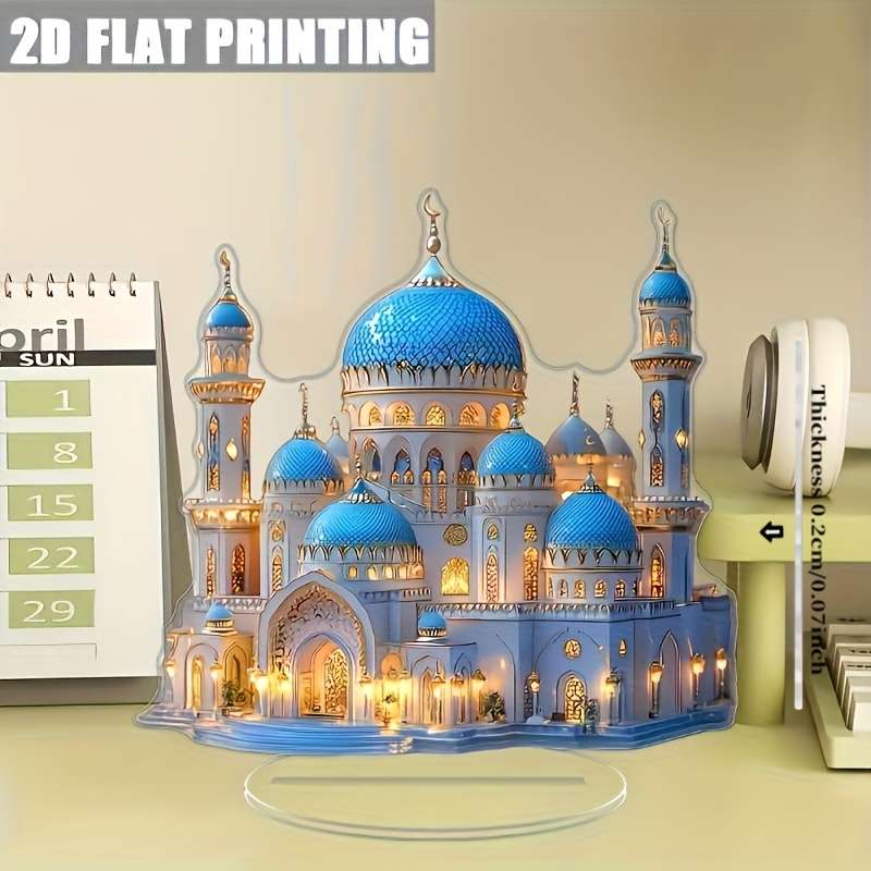 2D Flat A Vintage Acrylic Mosque Model Made Of Acrylic Featuring A Stand Multifunctional Rama