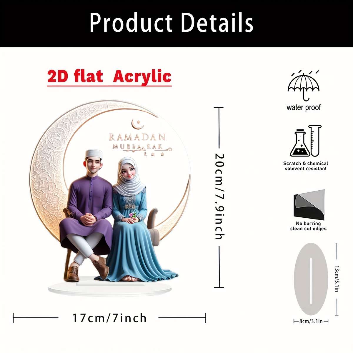 2D Flat Acrylic Decorative Piece Romantic Couple Design With Floral Accents Traditi