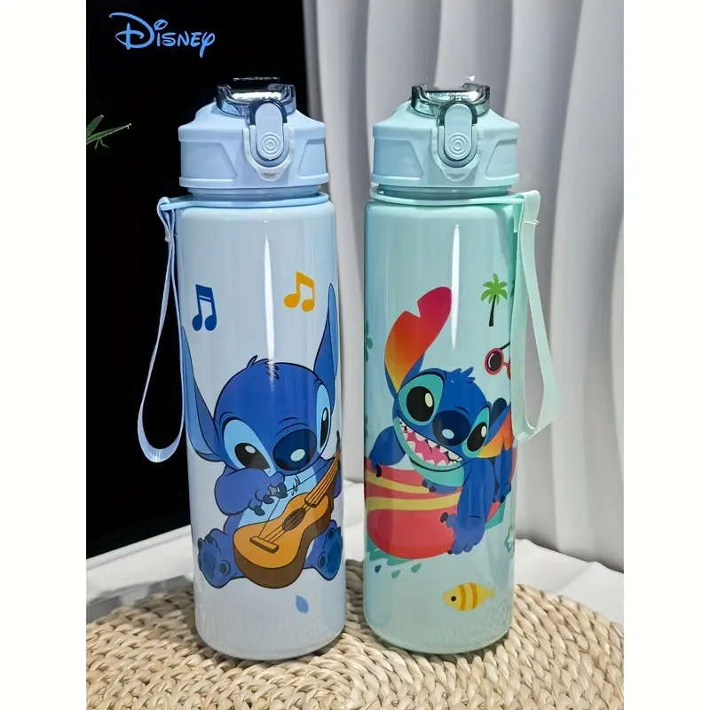 Cartoon Transparent Sports Water Bottle, Leakproof with Pop-Up Lid, Lightweight Rectangle Design