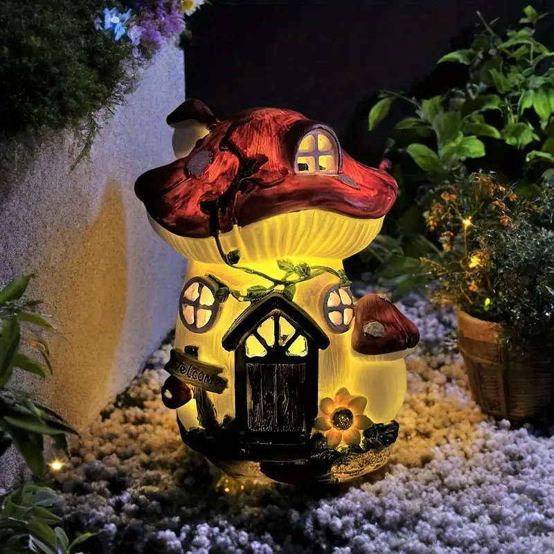 Charming Red Vine Mushroom House Solar Light
