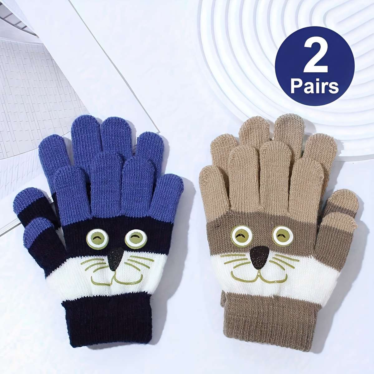 2 Pairs Navy Blue Gray Warm Gloves