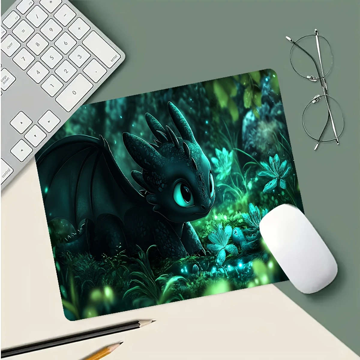 1pc 21x26cm Fluffy Green Forest Dragon Mouse Pad Soft Touch Office Desk Accessory