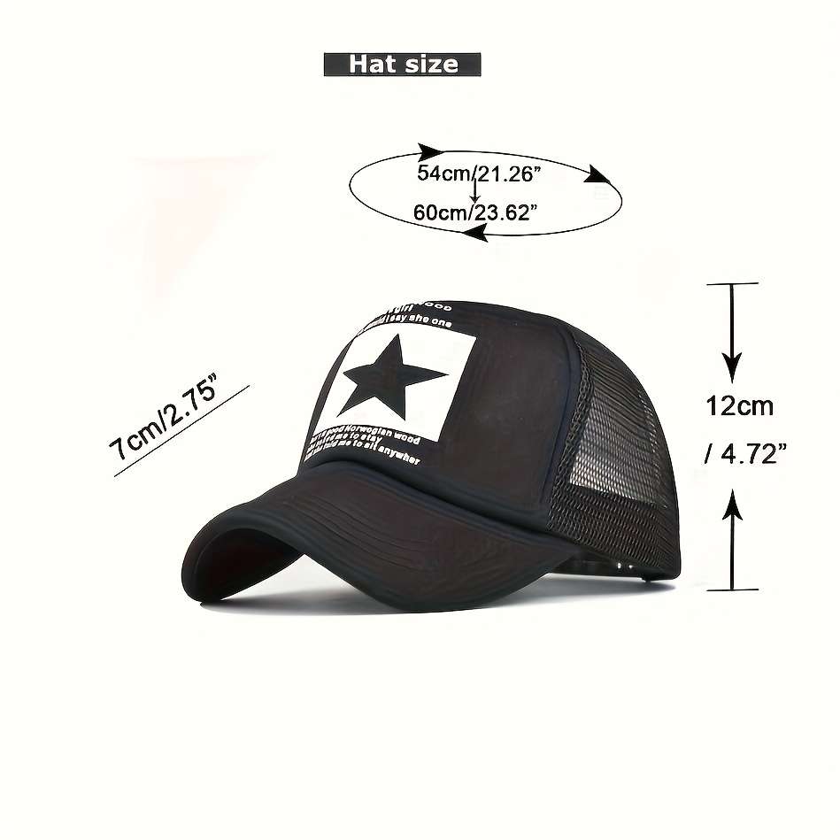 1pc Adjustable Breathable Mesh Trucker Hat with Star Patch Lightweight Sun Protection Baseball Ca