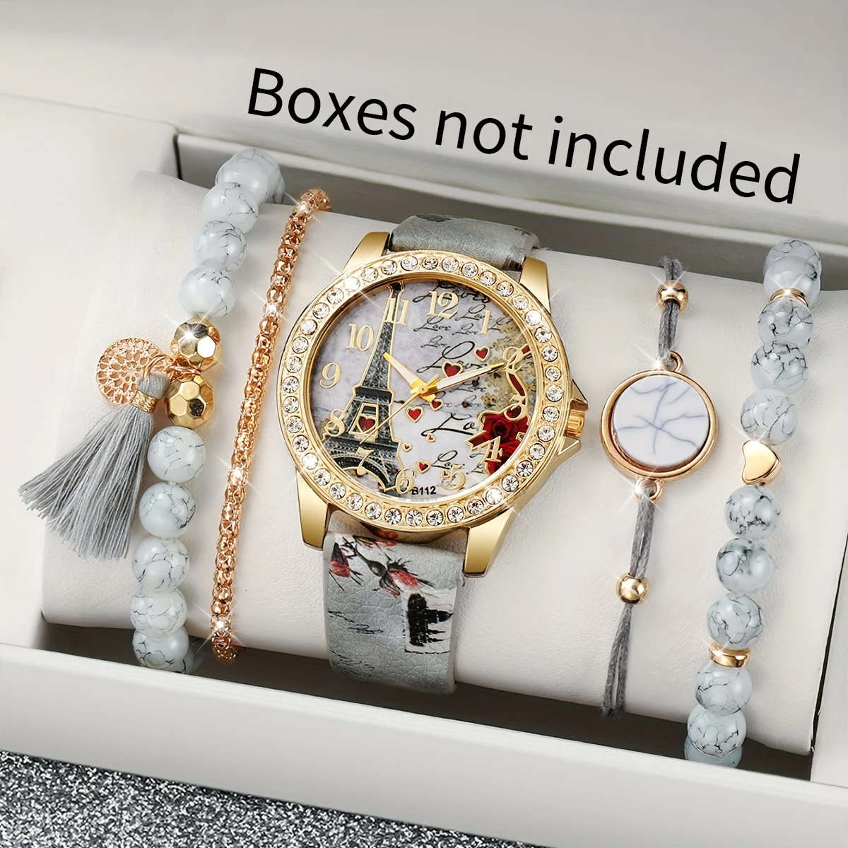 5pcs set Women's Fashion Casual Digital Tower Dial Quartz Watch Bracelet Set Does Not Include Watch
