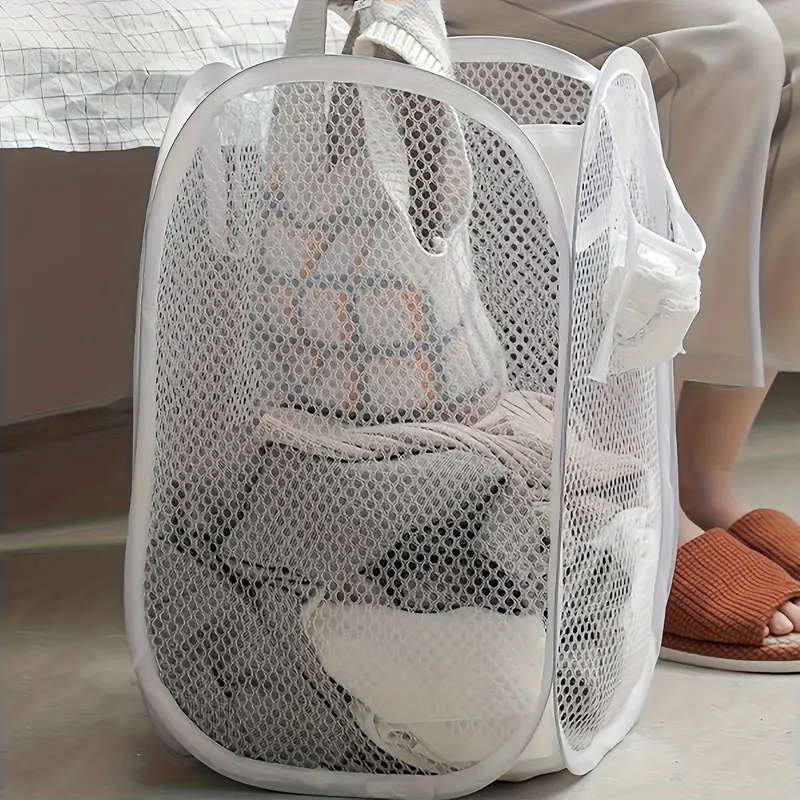 1pc Extra-Large Pop-Up Laundry Hamper with Handles Foldable Mesh Basket for Clothes Toys Breathable