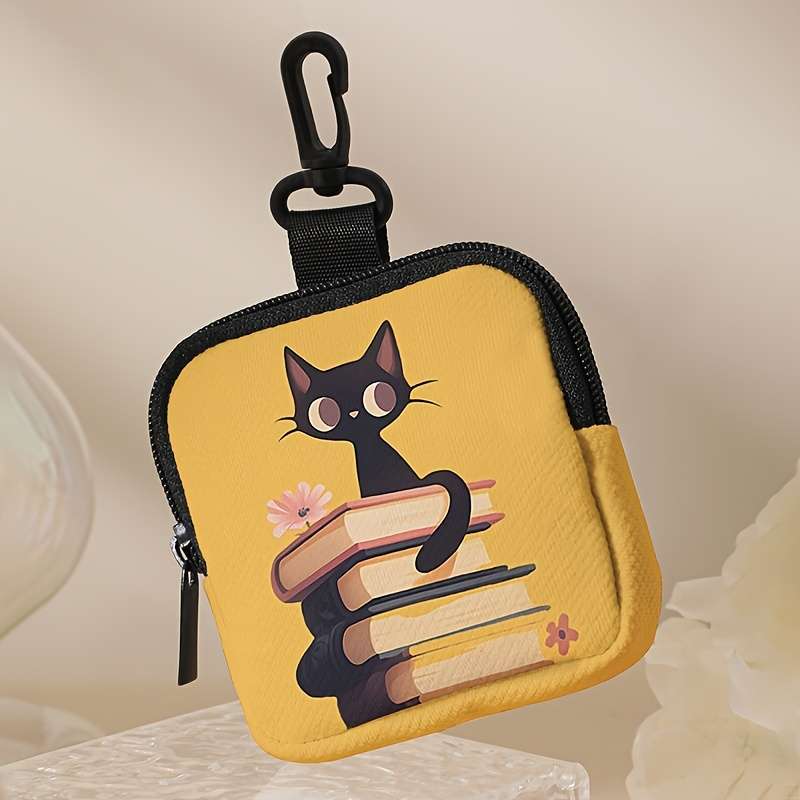 Book Cat Pattern Printed Coin Purse With Buckle And Zipper Pocket Multifunctional Storage