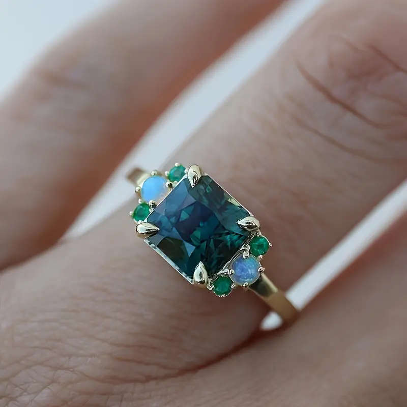 2 Piece Synthetic Zirconia Ring with Opal Band