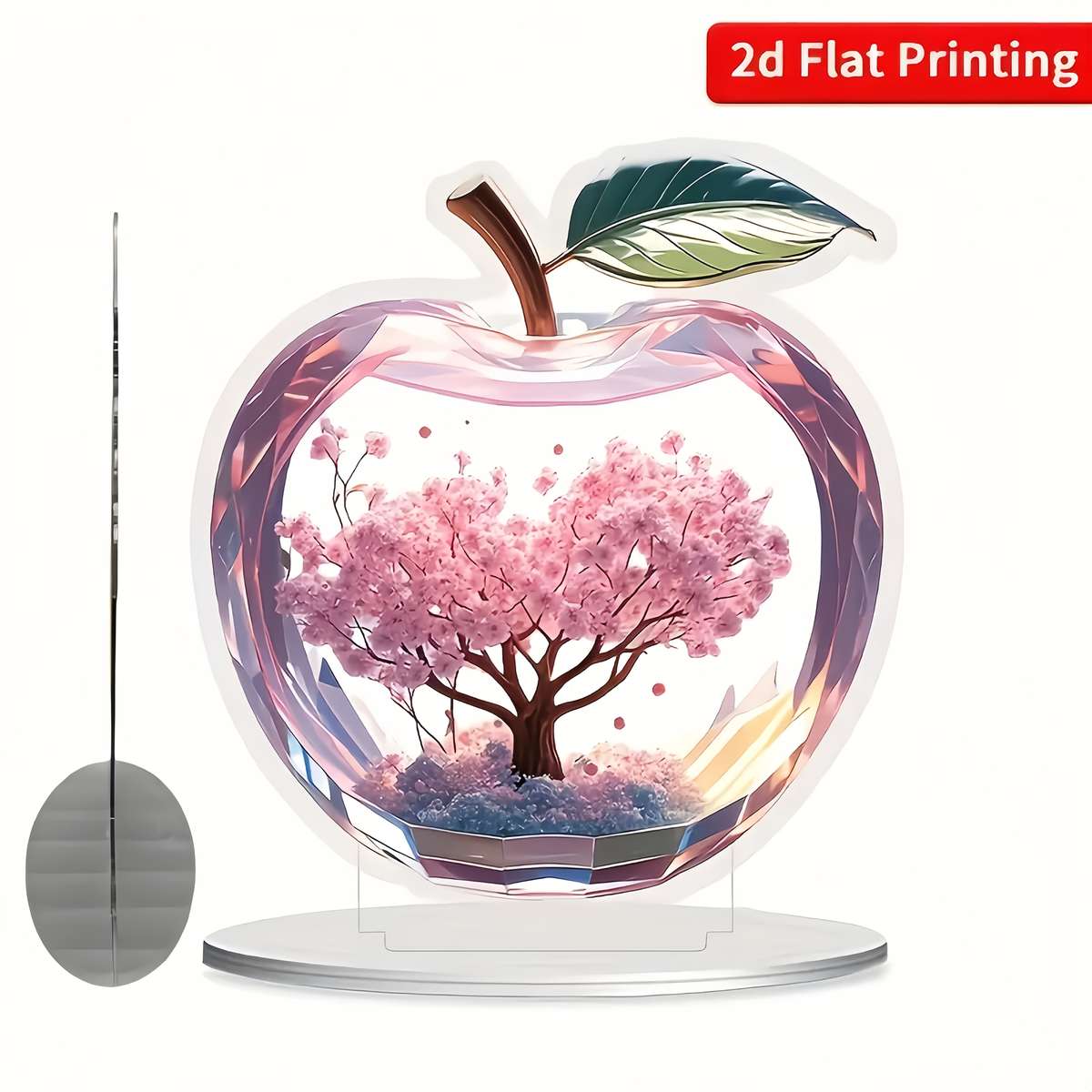 1pc 2D Flat  Acrylic Apple Decor with Cherry Blossom Design Vibrant Pink Flower Tree in Acrylic Do