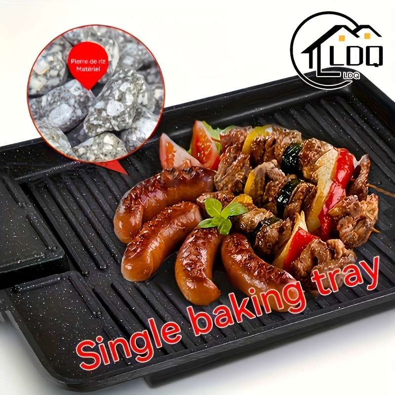 1pc Non-stick Grill Pan Smokeless Rectangular Grill Pan Stone Griddle Pan Baking Tray Barbecue