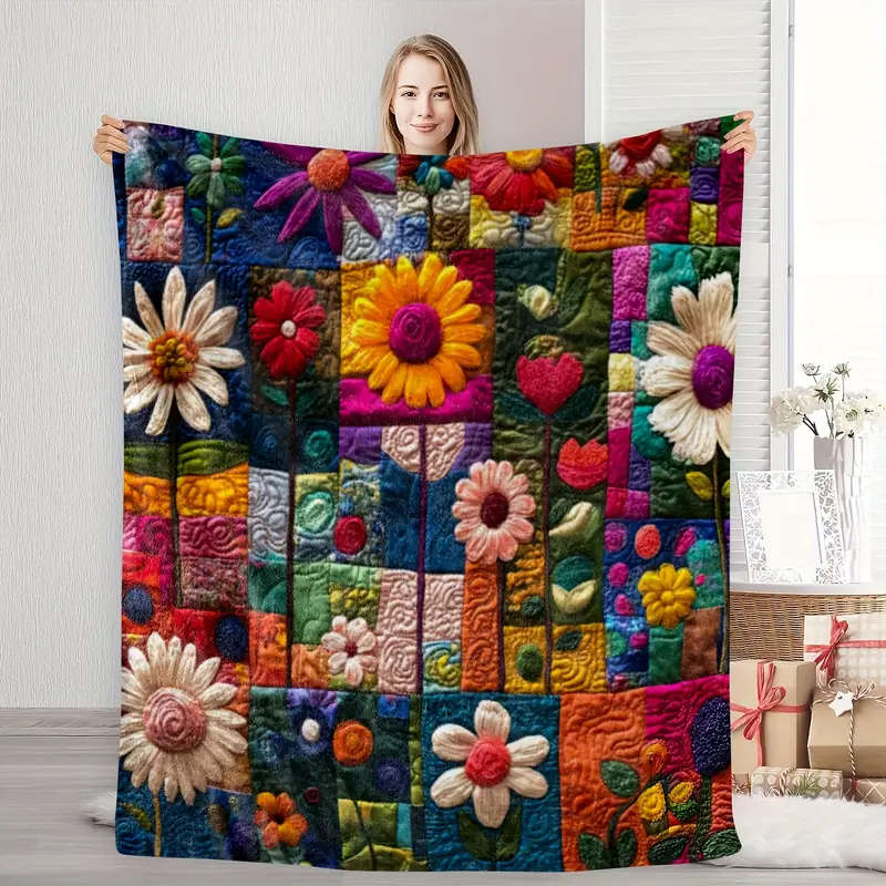 1 Bohemian Floral Quilt Throw Blanket