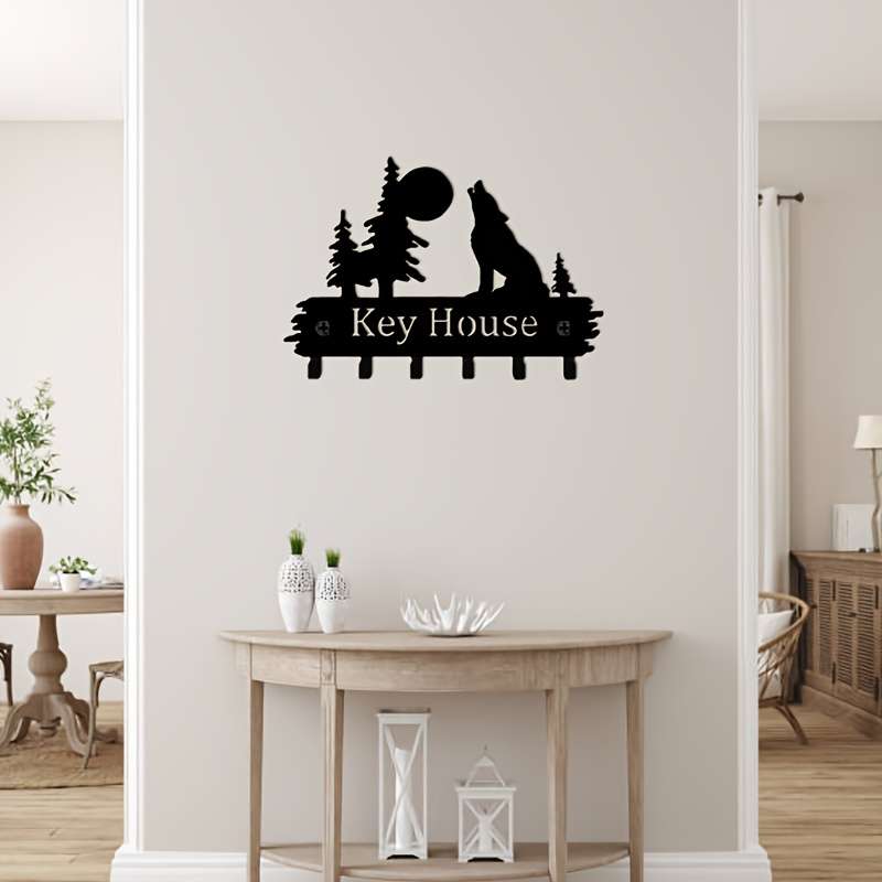From 1pc Forest and Wolf Metal Decorative Key Hook Keychain Rack Door Back Wall Garage Key Hook De