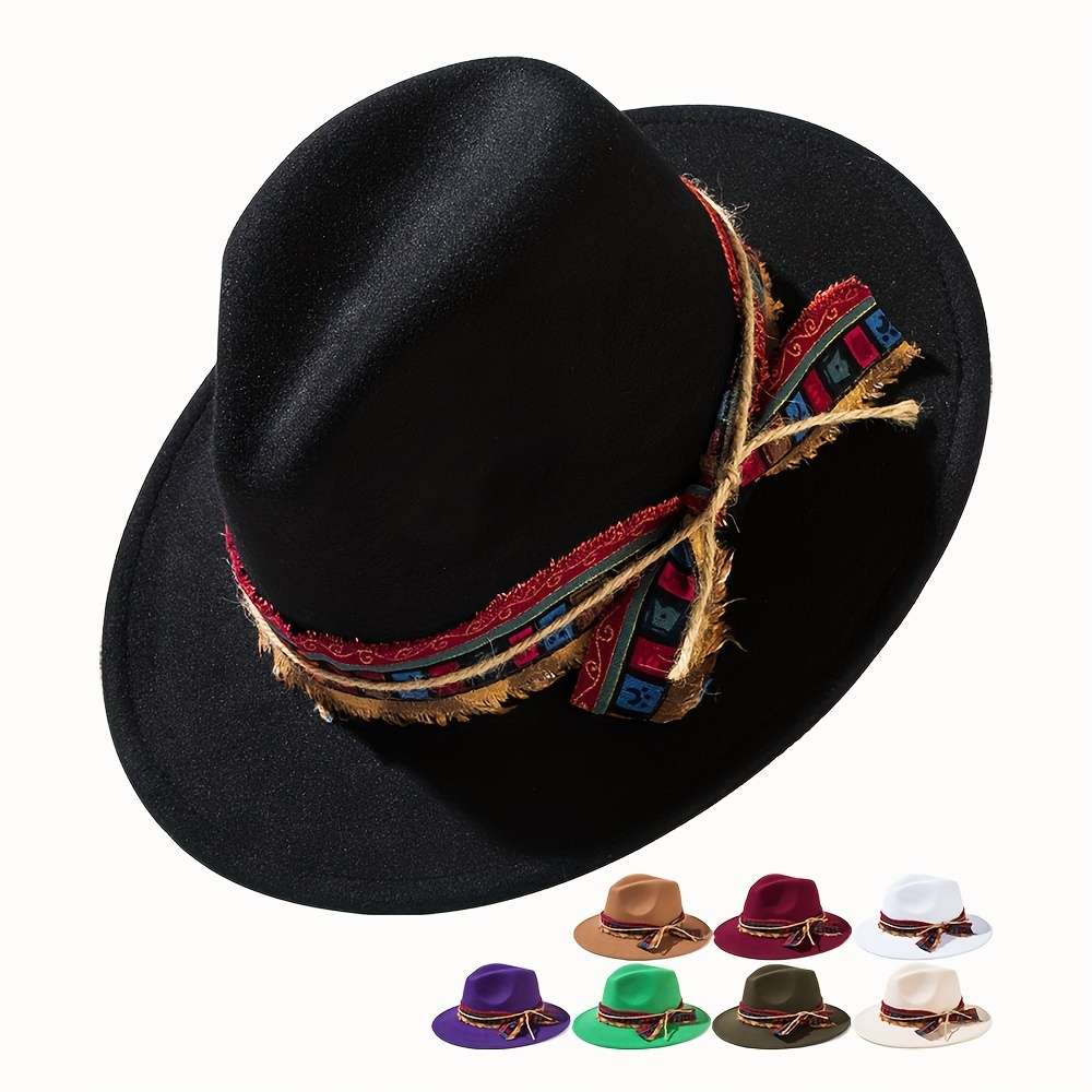 Chic Women's Jazz Fedora with Plaid Ribbon Bow Cotton Blend Sun Protection Elastic Fit for
