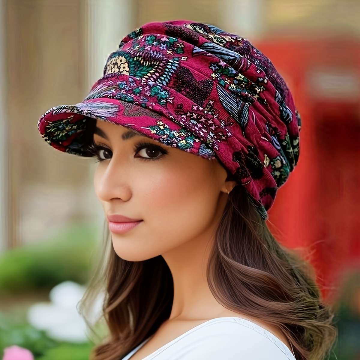 1pc Women's Lightweight Newsboy Cap With Breathable Fabric Floral Print Durable Polyester Blend