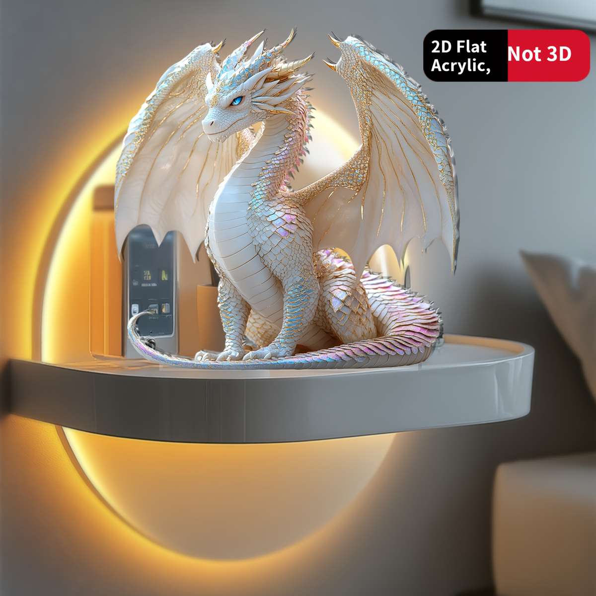 1pc 2D Flat   Iridescent Blue Eyed Dragon Sculpture 15.01cm Acrylic Fantasy Table Decor- Realis