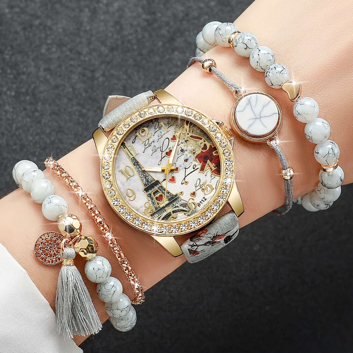 5pcs set Women's Fashion Casual Digital Tower Dial Quartz Watch Bracelet Set Does Not Include Watch