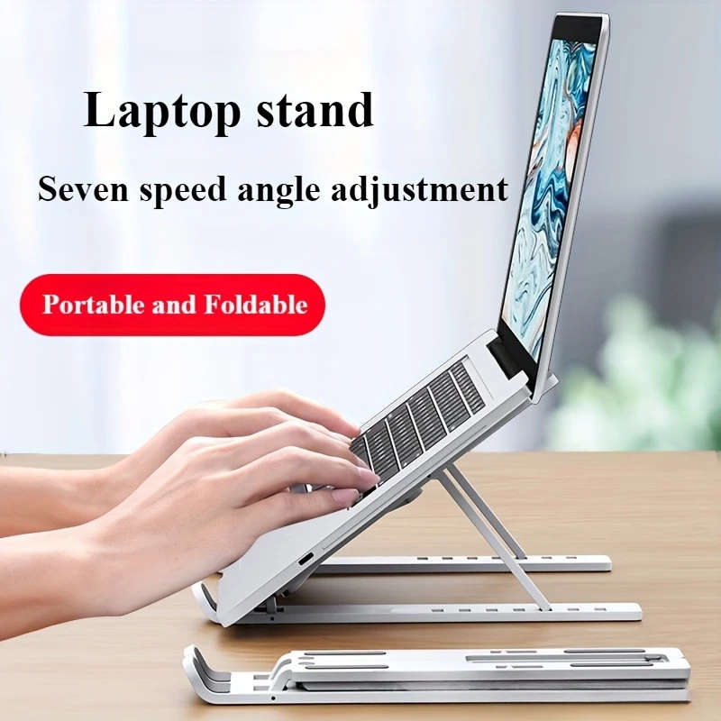 1pc Adjustable Laptop Stand with 7-Angle Tilt Portable Foldable ABS Plastic Helps Improve Airflow Id