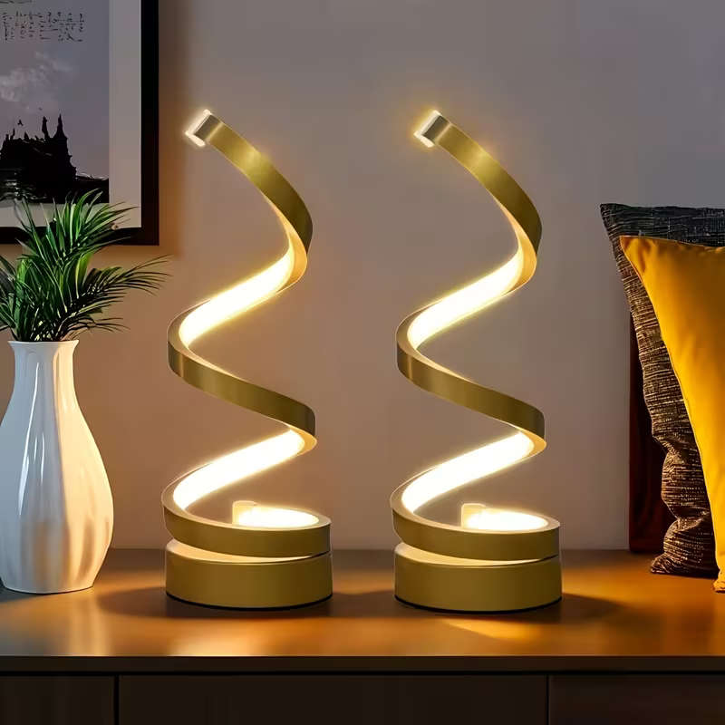 Two Modern Geometric Spiral Table Lamps Space Black Suit Version