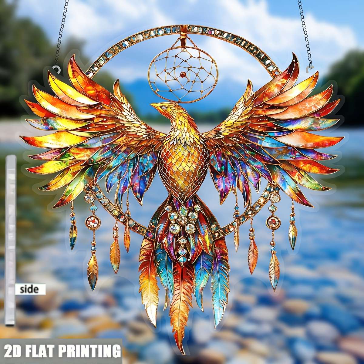 1pc 2D Flat   Painted Fire Phoenix Dreamcatcher Window Hanging Light Catcher a  acry