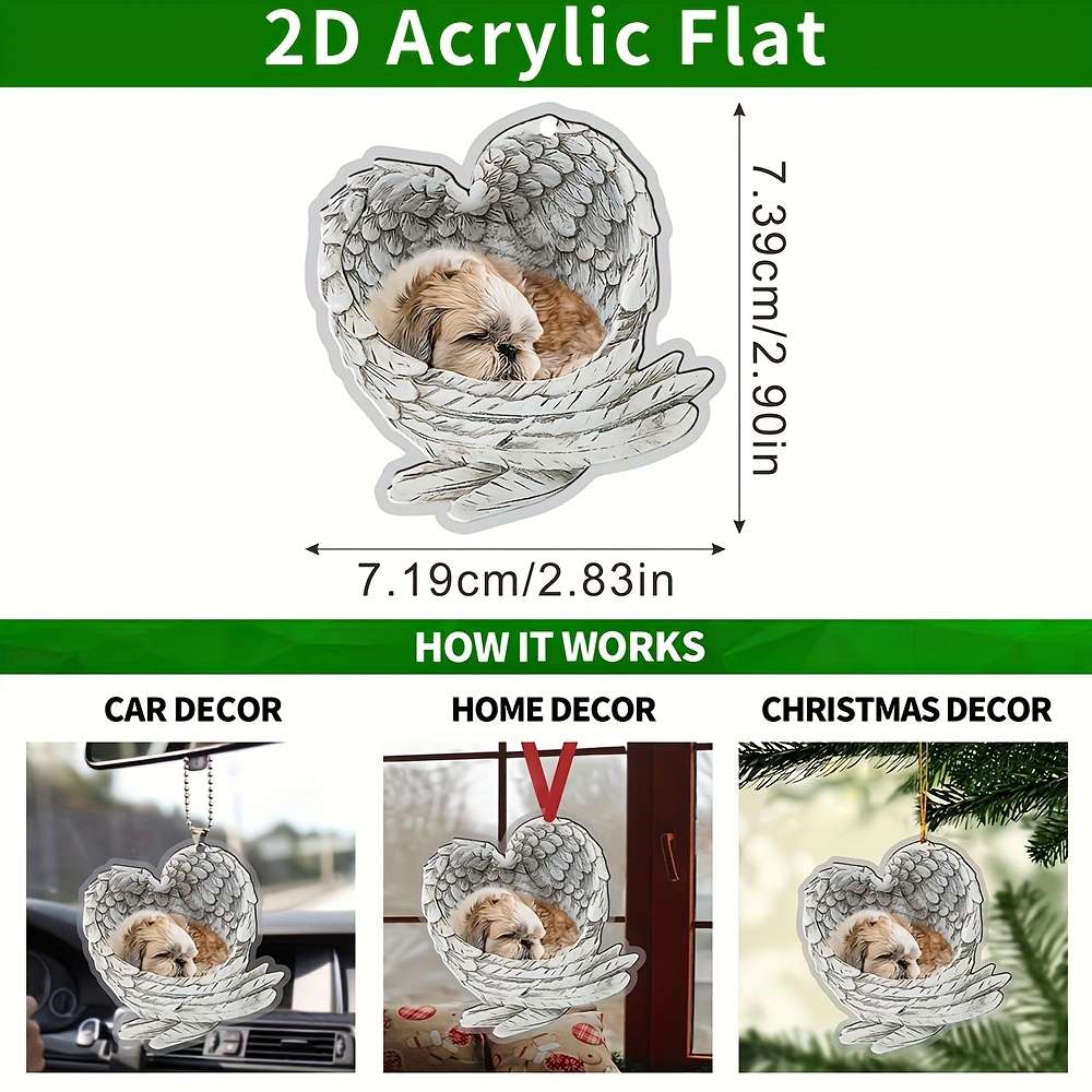1pc 2D Flat   Acrylic Shih Tzu Shitzu Sleeping Angel Wing Animal Pet Dog Farmhouse Car Ornament