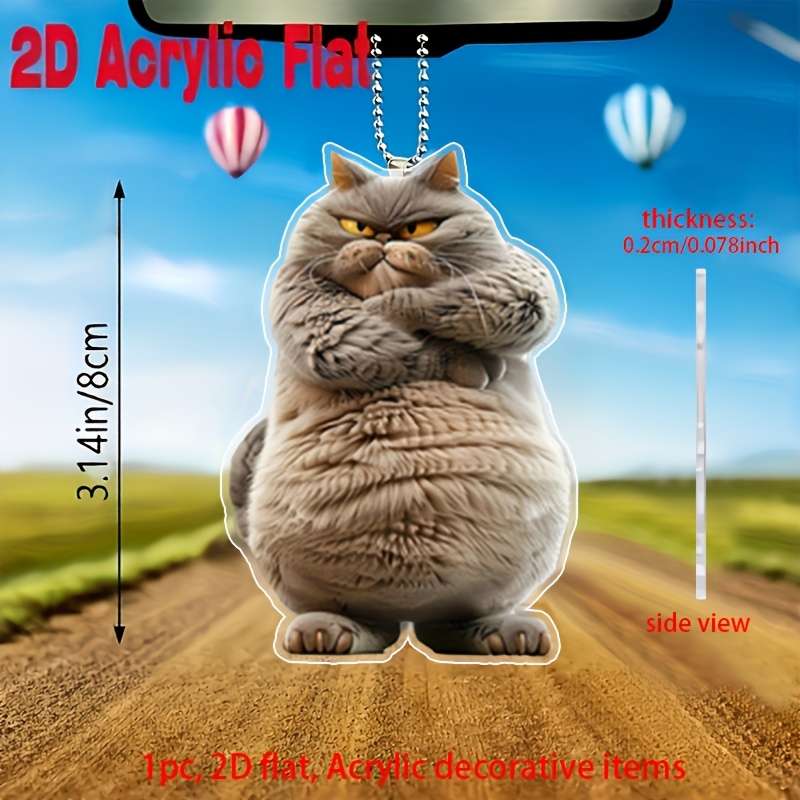 1pc 2D Flat Modern Style Printed Acrylic Cat Car Ornament