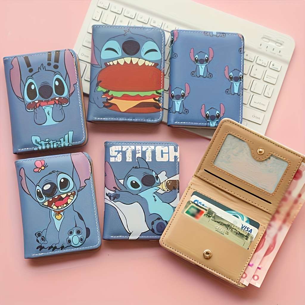 Authorized Disney Stitch Unisex Wallet Cute Cartoon Print Large Capacity Half-Fold Design
