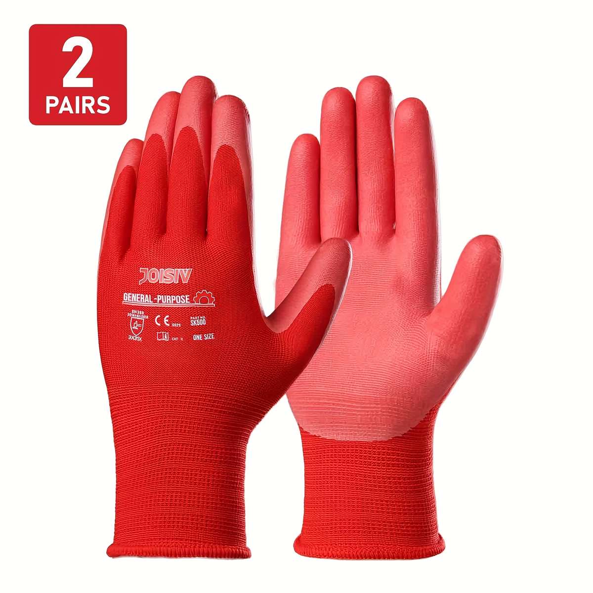 2 Pairs Red Multi Purpose Work Gloves