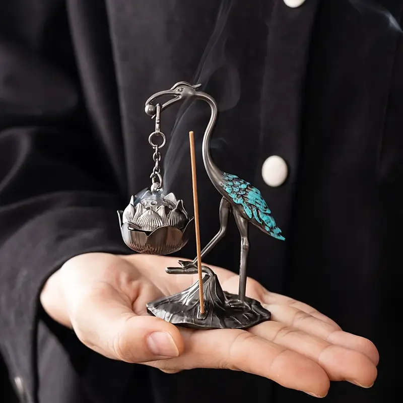1 Elegant Metal Crane And Lotus Incense Burner
