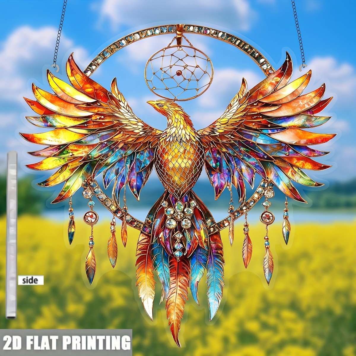 1pc 2D Flat   Painted Fire Phoenix Dreamcatcher Window Hanging Light Catcher a  acry