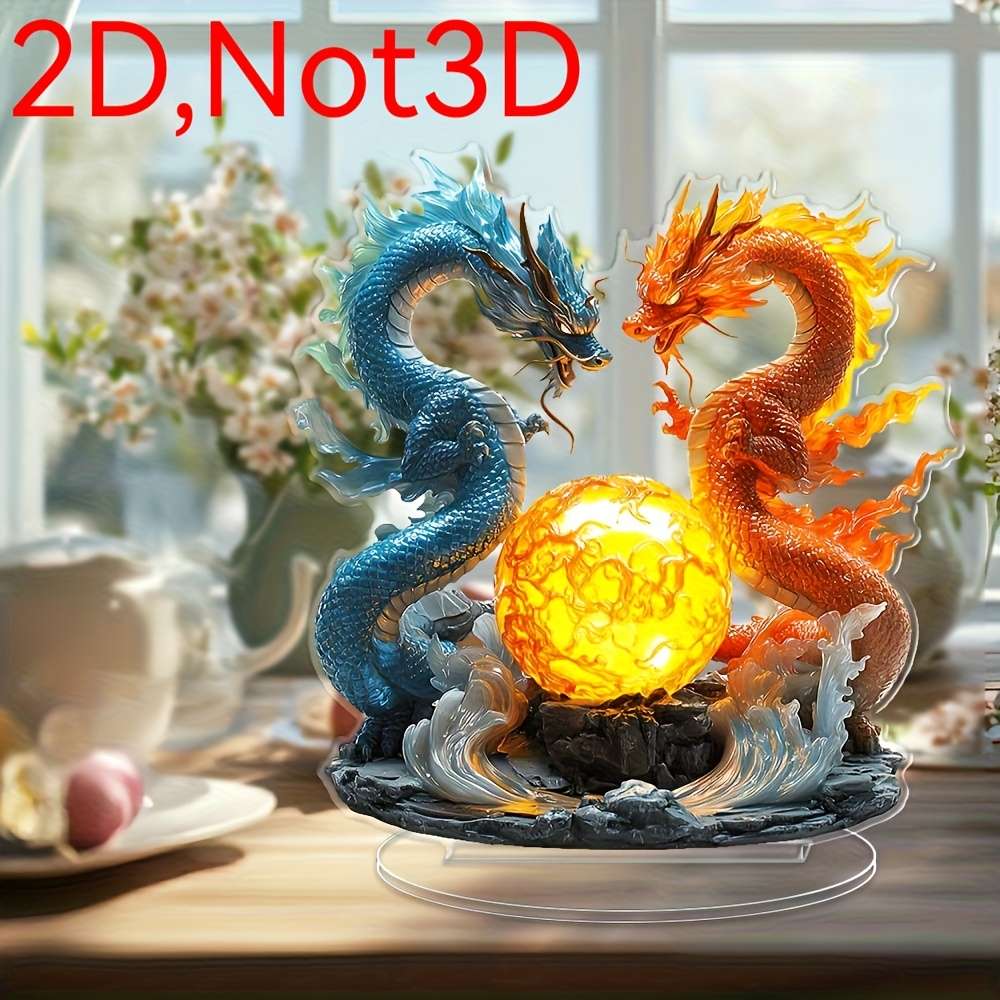 1pc 2D Flat   Oriental Dragon Acrylic Ornament No Power Required Suitable for Office Bedroom