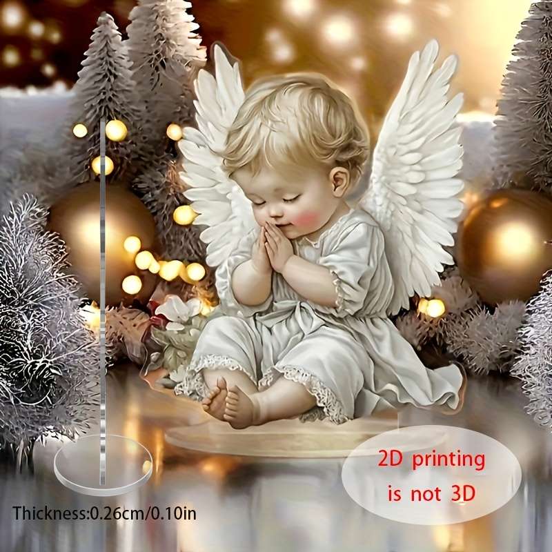 1pc 2D Flat  Acrylic Angel Prayer Statue with Elegant Wings Serene Sleeping Angel in White Dress