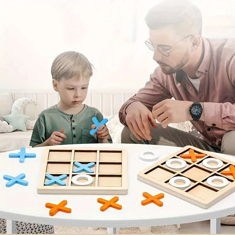 Wooden Tic Tac Toe Game for Youngsters - Mini XO Chess Board with Colorful XOXO Pieces