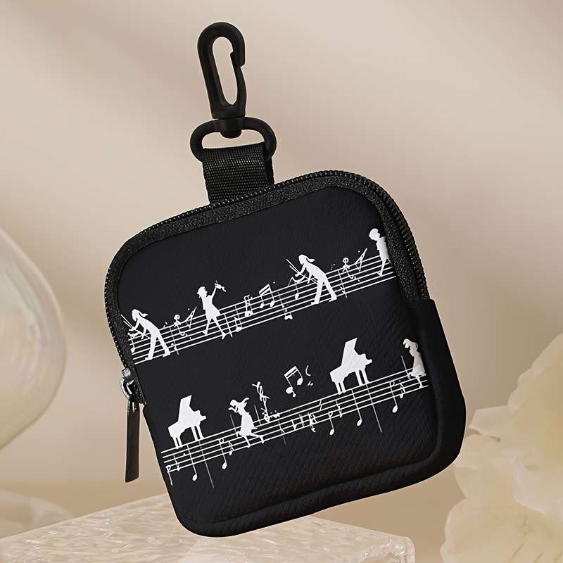 1pc 1pc Coin Purse with Music Note for Man Pattern Print with Buckle and Zipper Pocket Multi-fun
