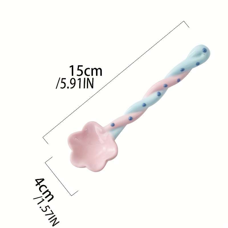 4pcs Cute Ceramic Star Soup Dessert Spoons Hand Painted Ice Cream Spoons with Long Handle