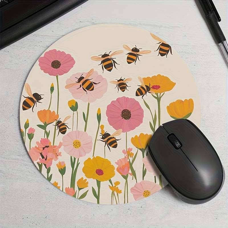 Random Placement Print Lily Pattern Round Portable Mouse Pad Computer Office Desk Mat