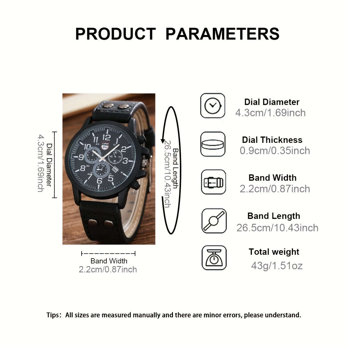 4pcs set Men's Casual Quartz Watch with Round Dial And Faux PU Leather Strap Plus Bracelets Set