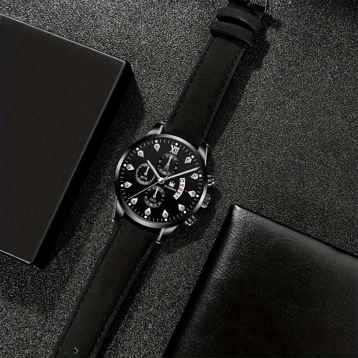 Classic Quartz Watch Leather Strap With Calendar
