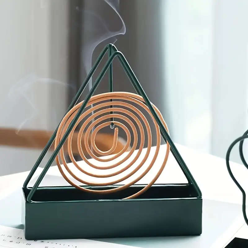 1pc Sleek Triangle Iron Mosquito Coil Holder with Plastic Tray Versatile Indoor Outdoor Incense Burn